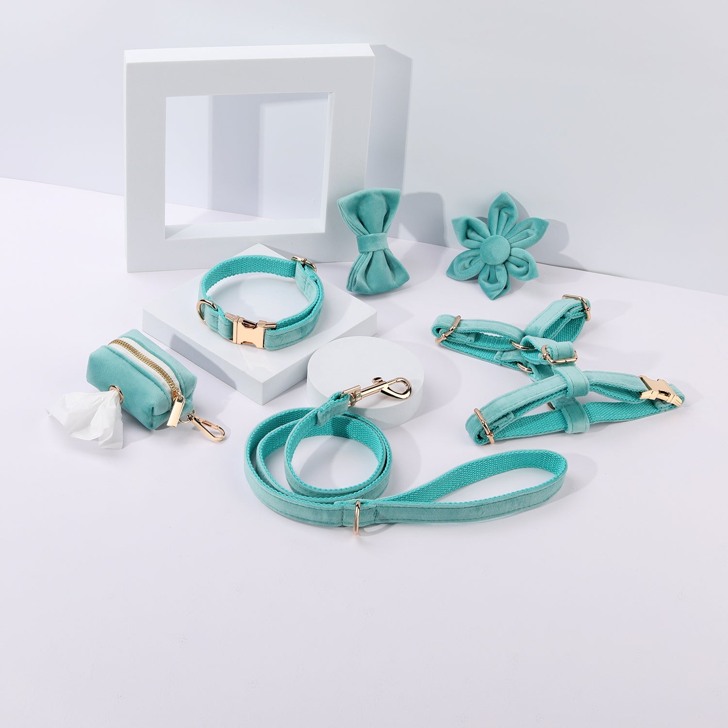 Ensemble 6 pièces fleuri bleu glacier pour chien