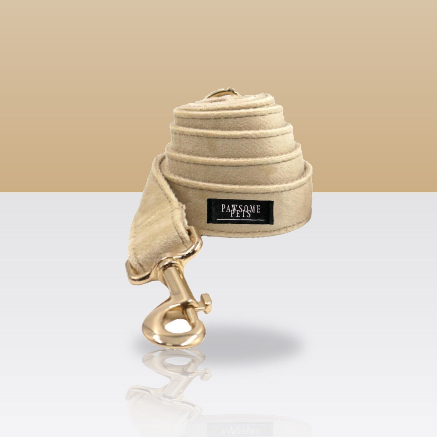 Laisse beige pour chien, mousqueton doré