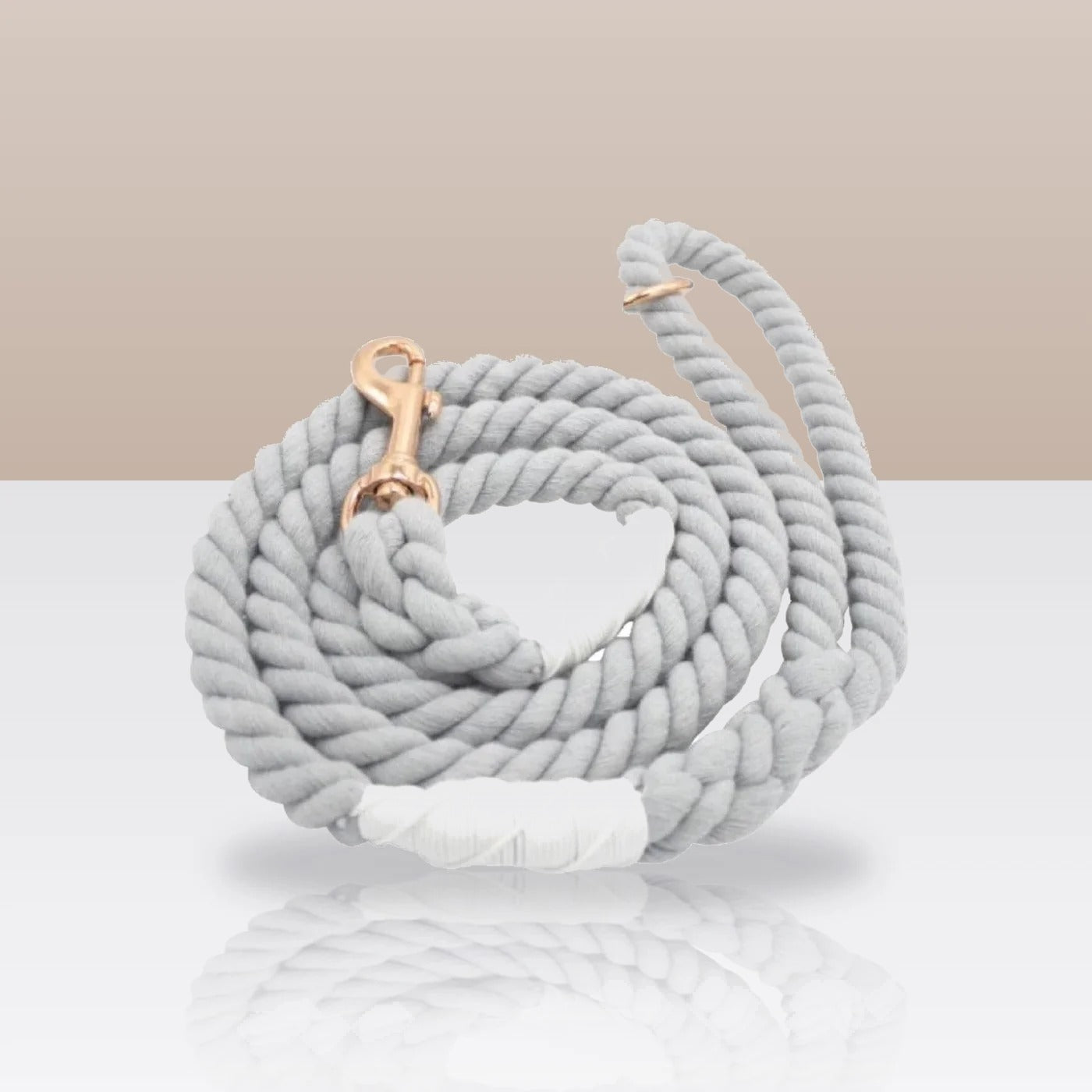 Laisse en corde gris perle pour chien, mousqueton doré