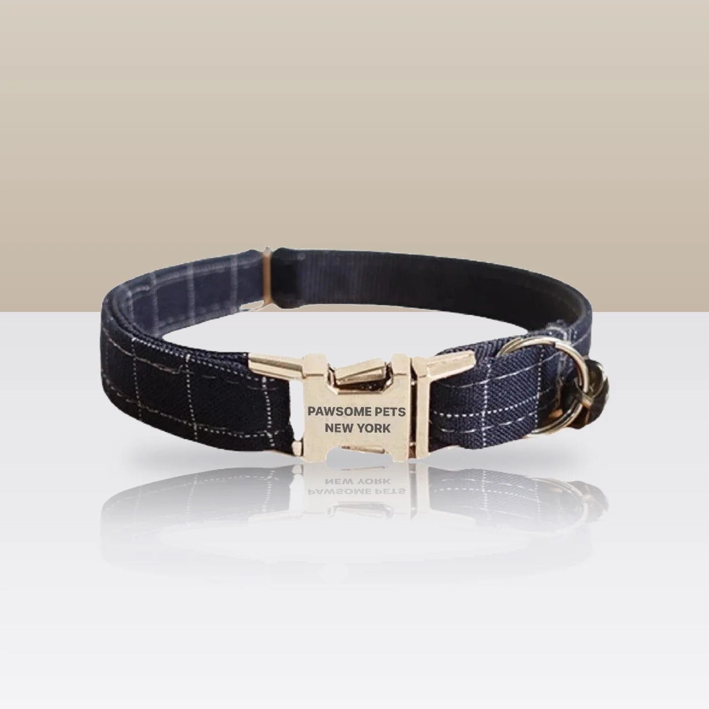 Collier bleu nuit à carreaux pour petit chien et chat