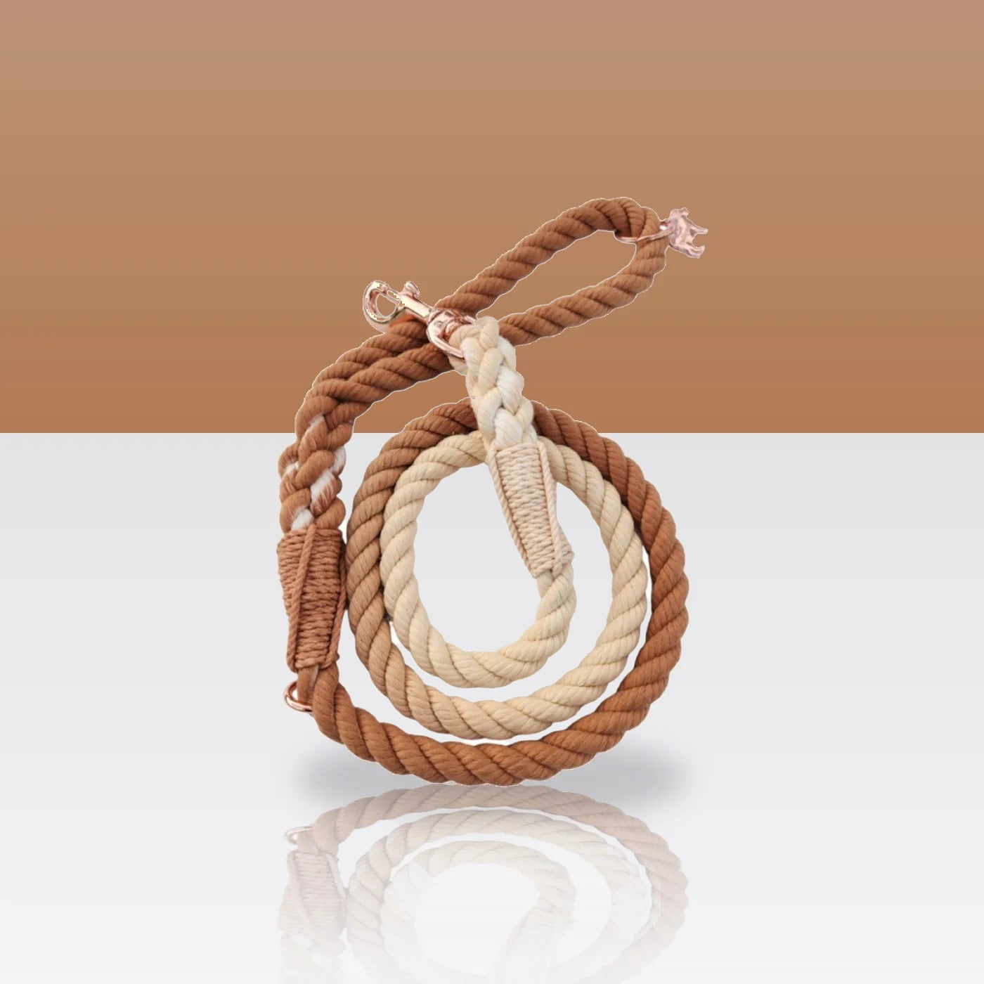 Laisse en corde dégradé caramel pour chien