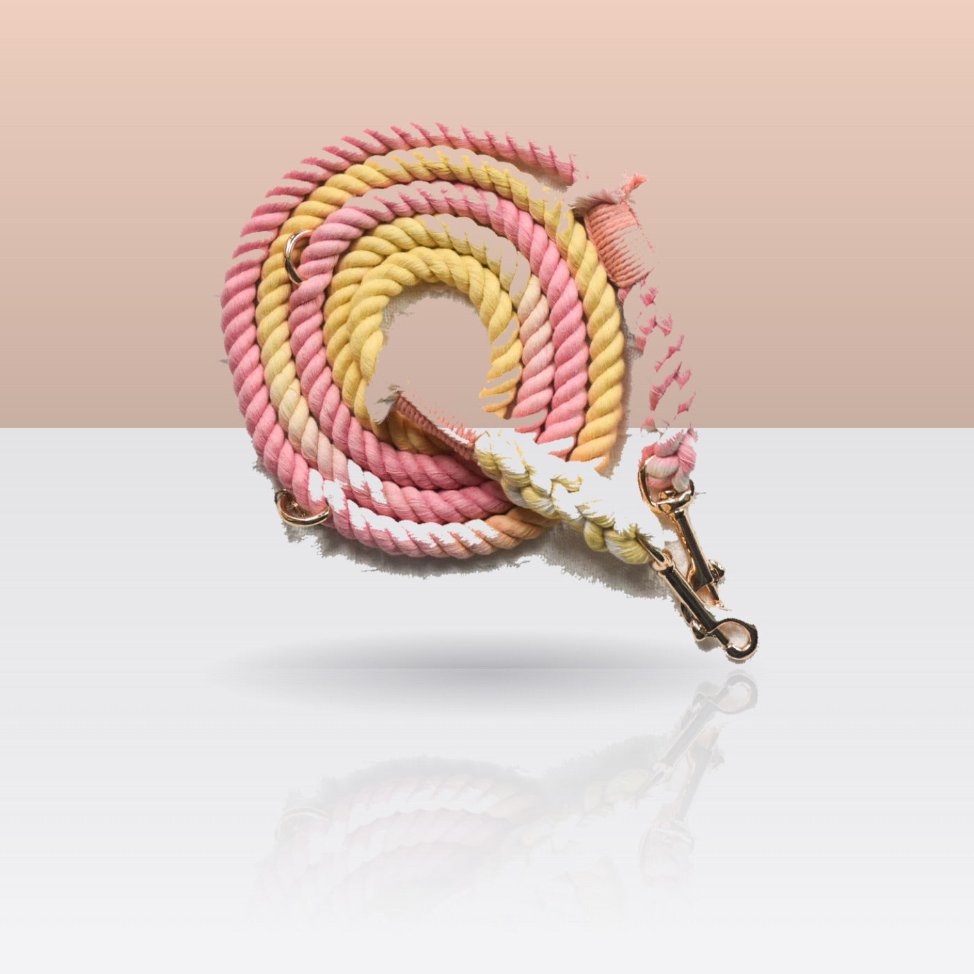 Laisse mains libres Guimauve — corde de coton rose et jaune